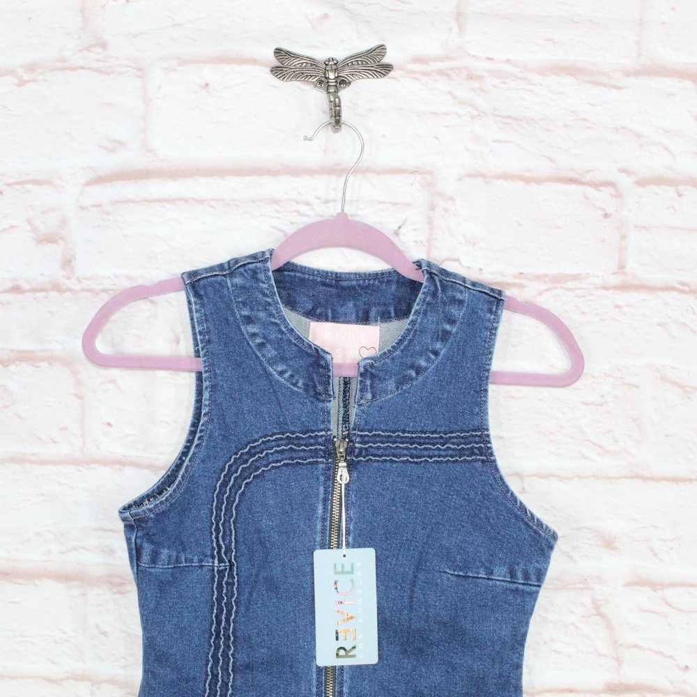 NEW Revice Blue Cotton Zip Front Rollergirl Playsuit Denim Romper Size L - Picture 2 of 10
